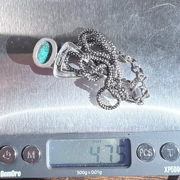 Sterling Silver 925 & 18k Gold Chrysocolla Bezel Set Pendant Necklace 18" Length - Picture 11 of 16